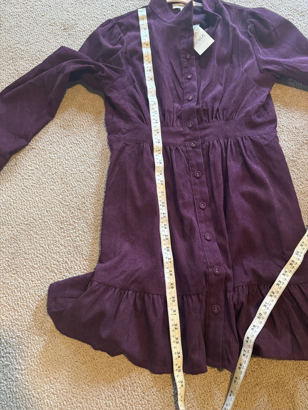 Avara Burgundy Corduroy Button-Front Long Sleeve Dress - Picture 6 of 6